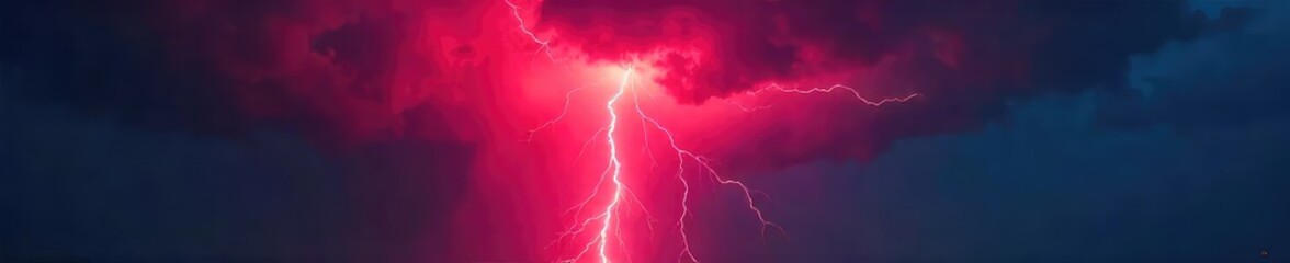 A vibrant, electric red bolt of lightning strikes across a dark, stormy sky The intense flash illuminates the clouds with dramatic, fiery energy , sky, dark, lightning