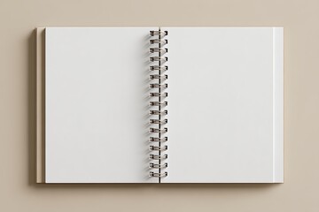 An open spiral notebook with blank pages displayed on a neutral background, offering a clean and minimalist aesthetic for creative endeavors and note-taking.