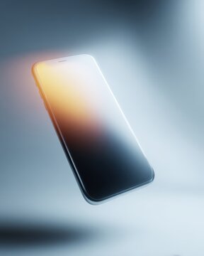 442. modern smartphone floating with glowing UI, modern vibe, natural window light, clean background for typography, ideal for commercial use