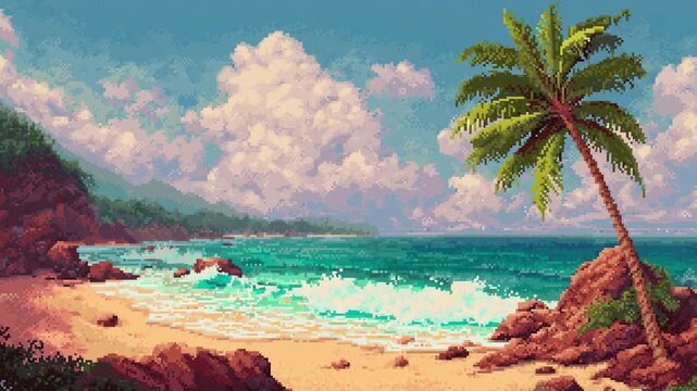 Pixel art sandy beach video