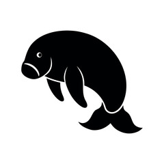 Obraz premium Manatee Black Silhouette Line Art Vector Illustration