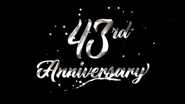 43rd anniversary text animation in silver metallic effect. suitable for celebrating special occasions, invitations, anniversary cards and social media. Includes alpha channel for any background.