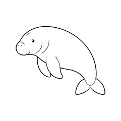Dugong Outline Line Art Vector Illustration