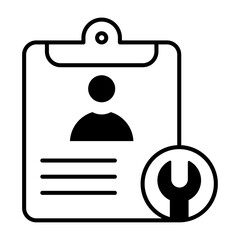 Icono de evaluación técnica. Mejora y actualización profesional. Perfil técnico, revisión, configuración del usuario, ajustes. Ilustración vectorial