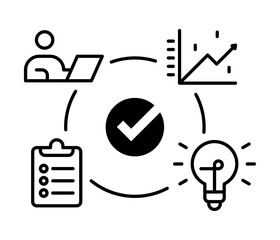 Productividad. Eficiencia y rendimiento laboral. Trabajo, estadísticas, tareas pendientes, idea. Ilustración vectorial