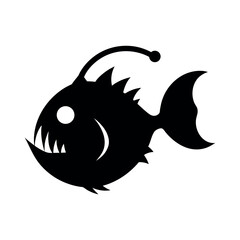 Anglerfish Black Silhouette Line Art Vector Illustration
