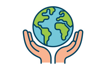 Two cupped hands gently hold and protect the planet Earth.