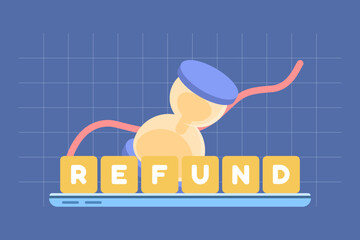 Time refund concept shown with an hourglass and a refund message on an electronic device, illustrating reimbursement and time-based return processes.