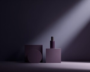 420. product display scene with geometric props, advertising mood, dramatic key light, clean background for typography, brand-safe, no logos