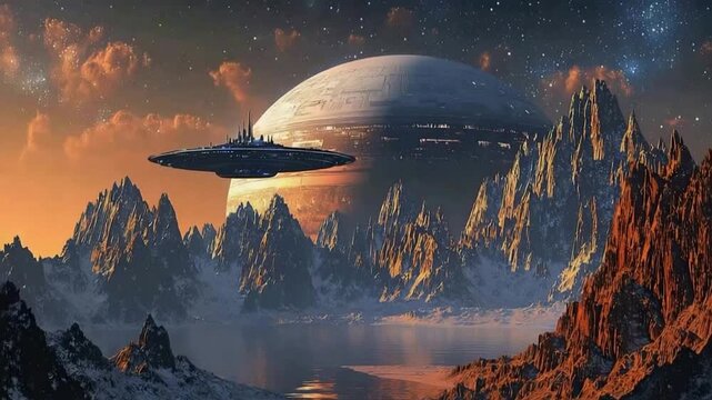 space station with planets for stream, vtuber, zoom background video slow motion