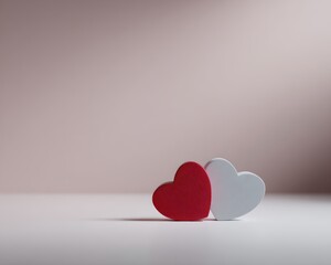 136. Valentine minimal hearts without text, calm atmosphere, controlled studio lighting, minimal composition, generic props only