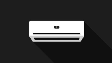 Modern white air conditioner unit with flat design and long shadow on dark background. Climate control, cooling, and ventilation technology.