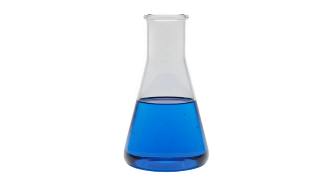 Blue liquid in glass flask gleams, useful for science demos, product shots.
