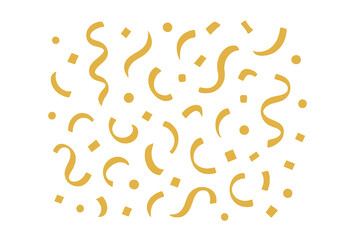 Falling gold confetti and streamers creating a festive celebration background on transparent alpha channel