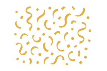 Falling gold confetti and streamers creating a festive celebration background on transparent alpha channel