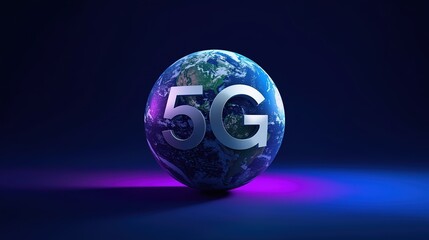 5G on a glowing planet globe on a dark background - High-speed wireless technology, digital connectivity,  communication concept.