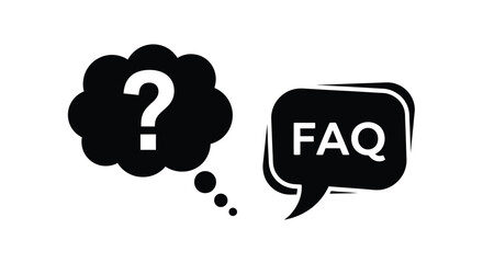A thought bubble with a question mark and an faq speech bubble