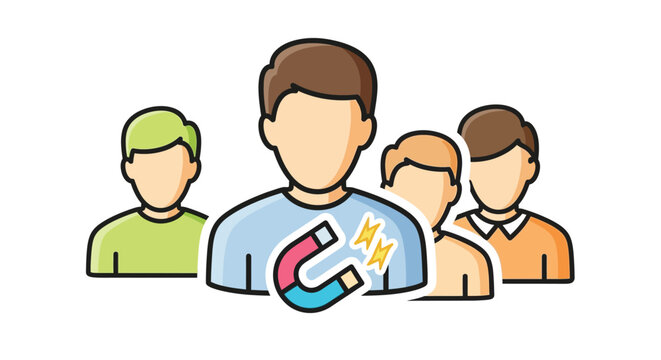 Attracting people a colorful illustration of a magnet pulling towards figures