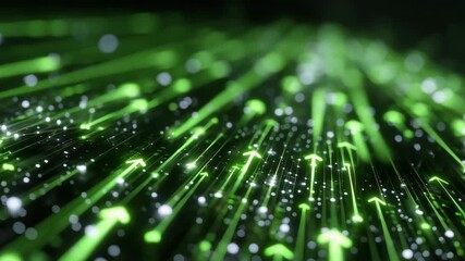 Digital concept art showing data servers emitting luminous green energy beams forming arrows, futuristic AI economy visualization - Powered by Adobe