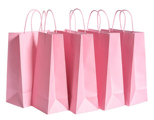 Set of Pink Shopping Bags with Handles, Front View, Isolated on Transparent Background