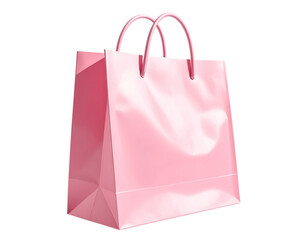  Single Pink Shopping Bag with Folded Sides, Angled Perspective, Isolated PNG