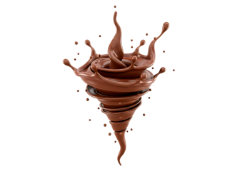 Chocolate tornado isolated on transparent background with swirling liquid motion effect