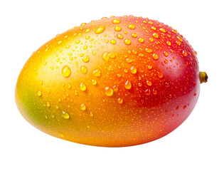  Organic Mango with Fresh Water Droplets, Front View, Isolated on White Background