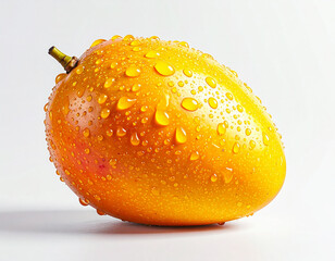  Organic Mango with Fresh Water Droplets, Front View, Isolated on White Background
