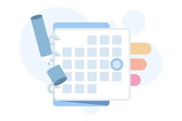 Blue pen marking an important date on a small cute calendar, representing reminders, priorities, holidays, and key events. Minimal vector design suitable for banners and posters.