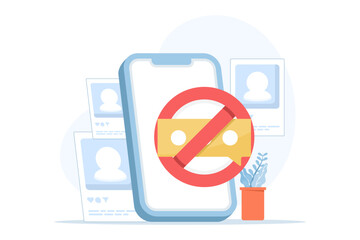 Flat vector illustration of managing online comments. A woman disabled comment features on her post to control conversations, avoid spam, and prevent harassment for safer digital interactions.