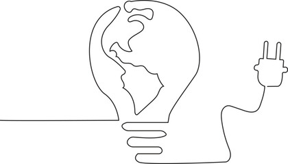 Continuous One Line Drawing of Earth in a Lightbulb | Global Energy & Idea Concept