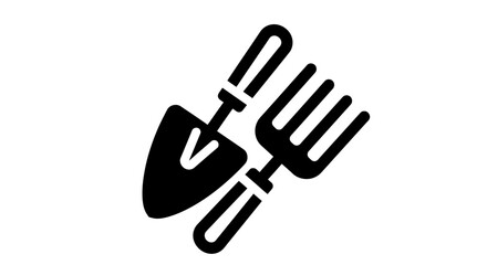 Gardening tools: trowel and fork, black and white vector illustration.