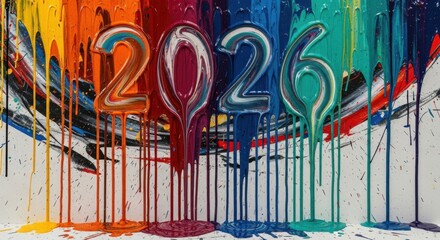 Colorful Dripping Numbers 2026 Abstract Art