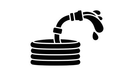 A black silhouette icon of a coiled garden hose with water dripping from the nozzle.