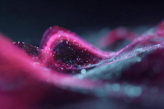 Abstract futuristic flow background with vibrant pink and teal lights. Represents data streams, technology, network connections. Ideal for science or digital concepts.