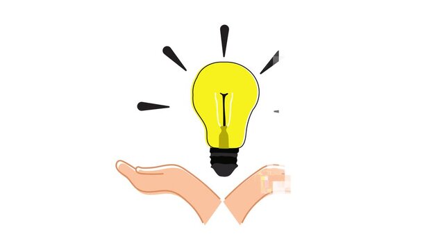 brainstorming business creative thinking light bulb in hand, hand holding light bulb Digital animation, creative new bright idea innovation concept sign symbol  logo reveal, light bulb icon element 