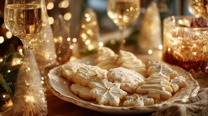 Lavish holiday dessert spread adorned with frosted berries and gold accents