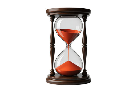 An hourglass with red sand demonstrates the passage of time, symbolizing deadlines and the concept of time running out.