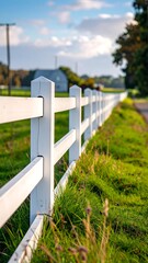 Naklejka premium Close-up of a white fence lining a grassy field