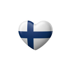 Fototapeta premium A clean, white and blue, 3D rendered heart shape displaying the Finnish flag (Nordic cross). It represents Finnish national identity, Nordic culture, and pride