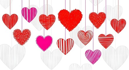 Collection of colorful hanging heart decorations for valentine s day celebration