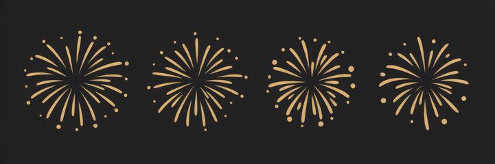 Golden firework illustrations set of festive vector designs perfect for New Years Eve or celebration graphics