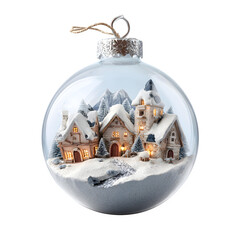 Winter village in glass ornament isolated on transparent background