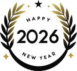 Obraz premium New Year 2026 Holiday Ribbon Laurel Wreath Emblem Vector art