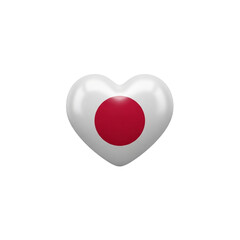 A clean, white, three-dimensional heart icon featuring the red sun disc of the Japanese flag ('Hinomaru'). Perfect for celebrating Japanese culture, national pride, and heritage.