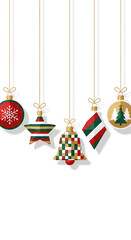 Festive Christmas Ornaments Hanging with Gold Strings