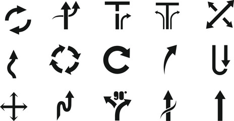 Collection of black directional arrows icons on white background