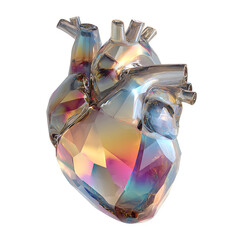 Iridescent anatomical heart 3d rendered isolated on transparent background