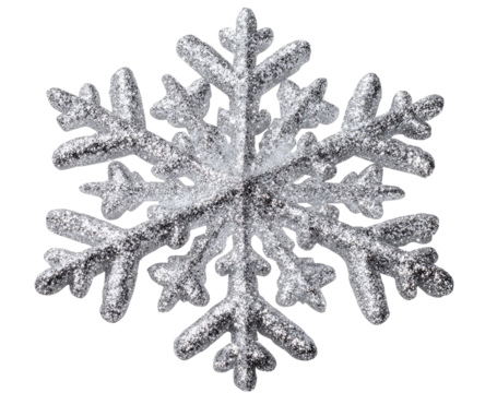 Detailed, symmetrical, silver snowflake ornament