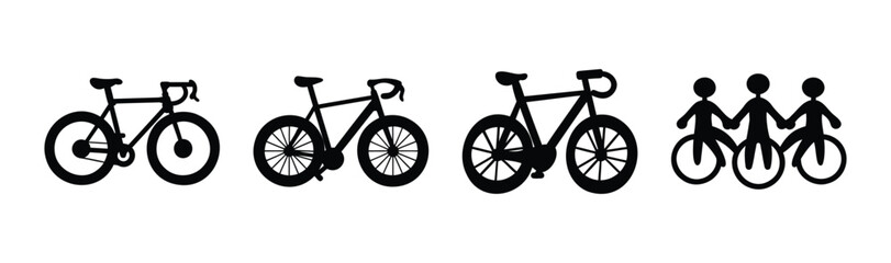 Bicycle and unicycle icons, group of people riding together © Atique0125